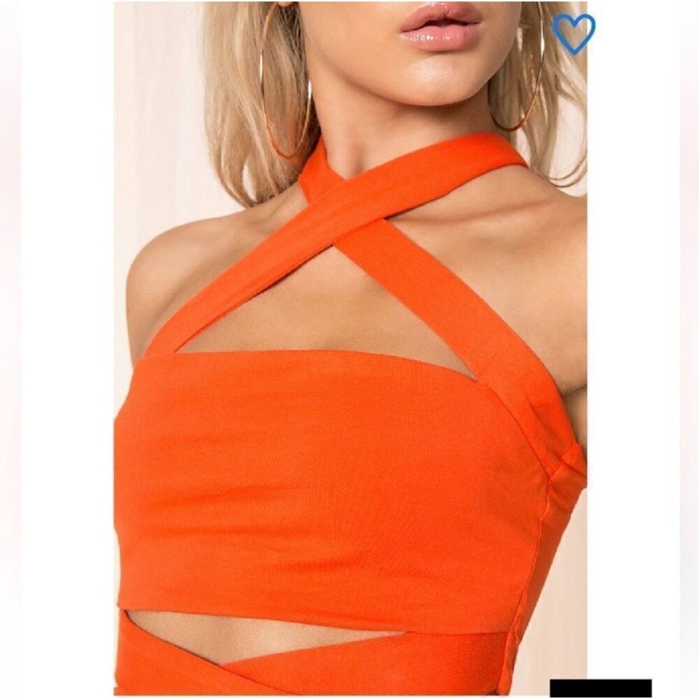 Revolve Superdown Elva Halter Tie Top Orange Cut Out Cropped Size Small - Picture 10 of 10